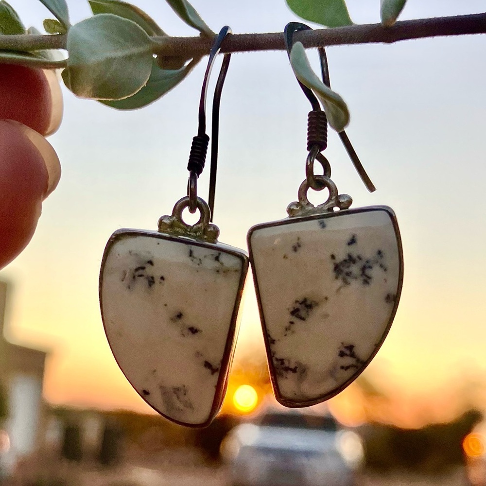 Dendritic Agate Sterling Silver Earrings - Picture 3 of 8